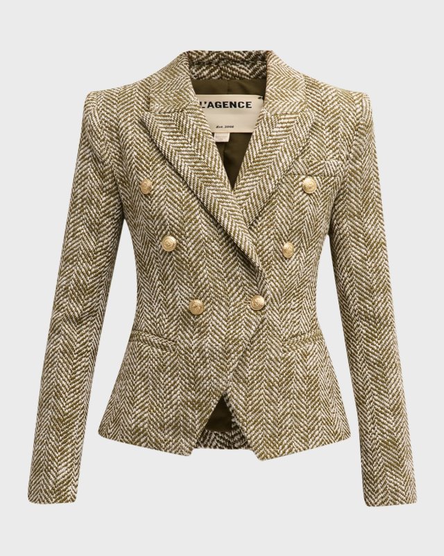 Marie Herringbone Double-Breasted Blazer